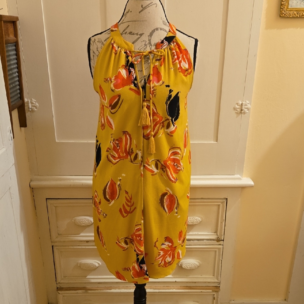 C&E mustard colored print summer dress Sz S 🎁